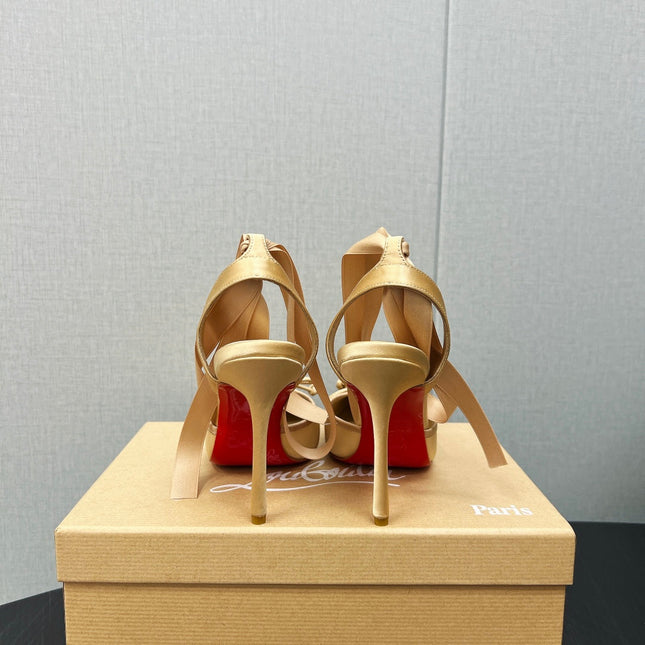 CASSIA LACE UP 100MM IN BROWN SATIN