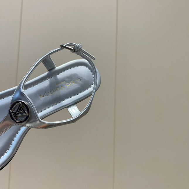 LV THONG SANDALS 25S IN SILVER CALFSKIN WITH SILVER HARDWARE