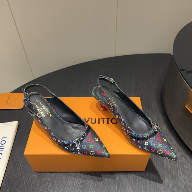 LV HIGH SLINGBACK LOGO PRINT 25S 55MM IN BLACK CALFSKIN