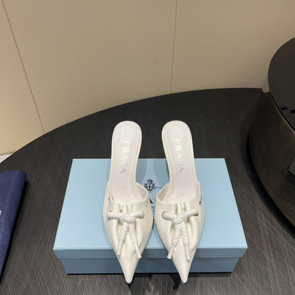 PRADA 25S BRAIDED DETAIL MULES 85MM IN WHITE CALFSKIN