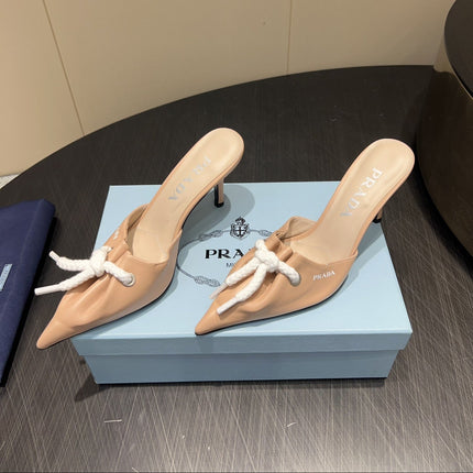 PRADA 25S BRAIDED DETAIL MULES 85MM IN BEIGE CALFSKIN
