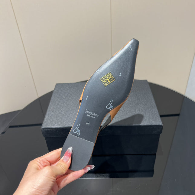 YSL SLINGBACK FLATS 25S IN MUTED ORANGE LAMBSKIN WITH GOLD HARDWARE