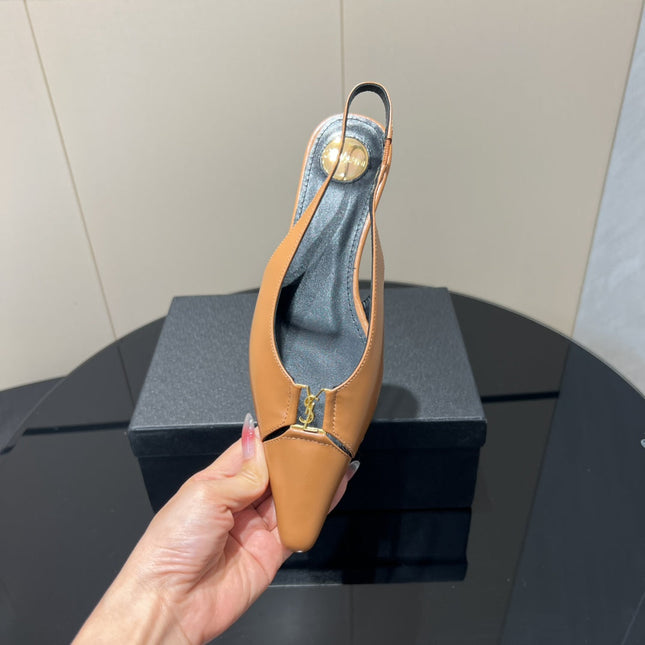 YSL SLINGBACK FLATS 25S IN MUTED ORANGE LAMBSKIN WITH GOLD HARDWARE