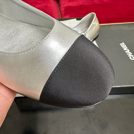 MARY JANE ROUND TOE IN SILVER CALFSKIN AND BLACK SATIN