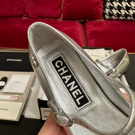 MARY JANE ROUND TOE IN SILVER CALFSKIN AND BLACK SATIN