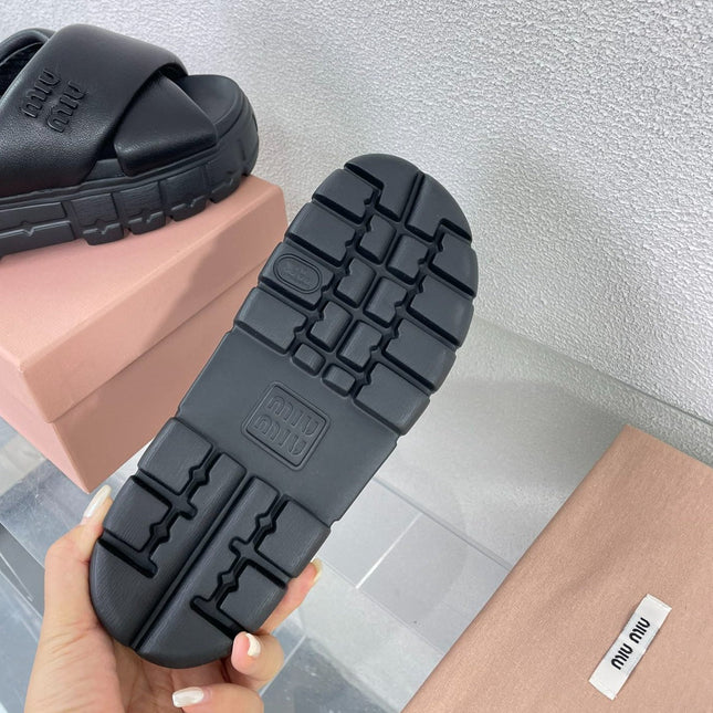 Cross Thick-Soled Black Slippers