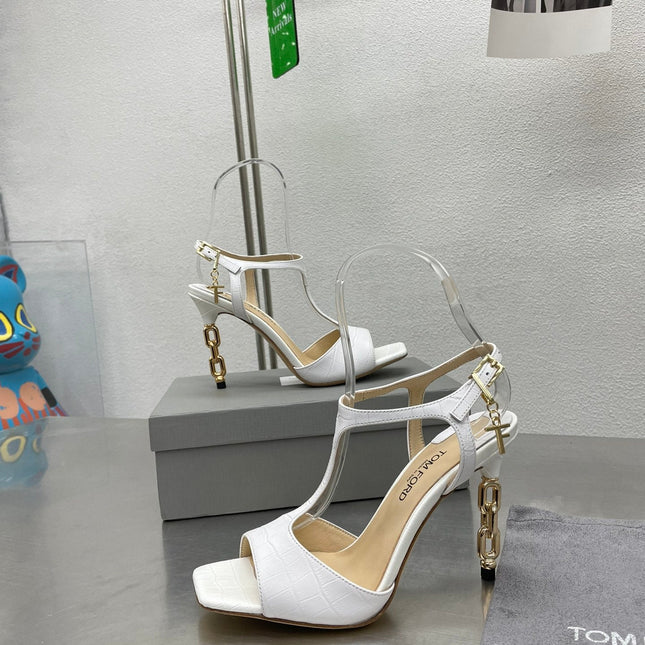 HIGH-HEELED T-STRAP SANDAL IN WHITE CALFSKIN