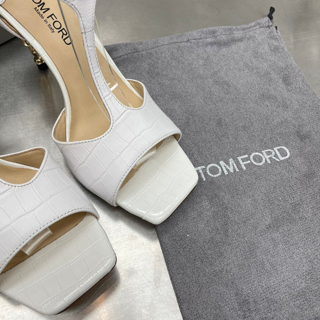 HIGH-HEELED T-STRAP SANDAL IN WHITE CALFSKIN