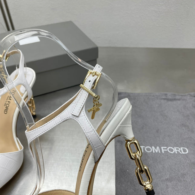 HIGH-HEELED T-STRAP SANDAL IN WHITE CALFSKIN