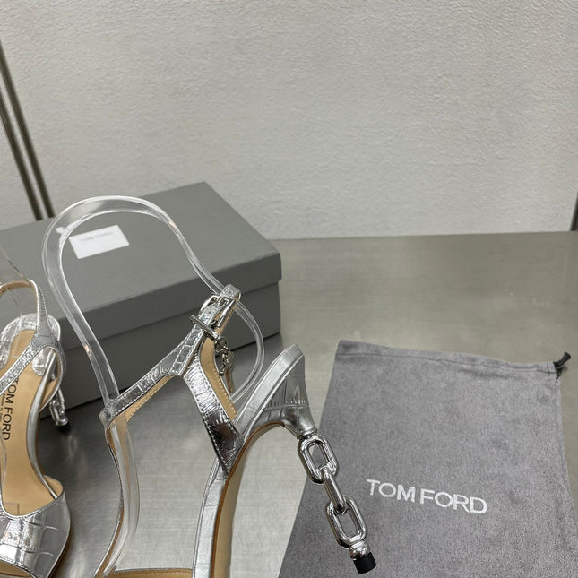 HIGH-HEELED T-STRAP SANDAL IN SILVER CALFSKIN