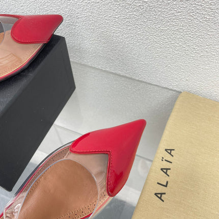 ALAIA LE COEUR FLAT SLINGBACKS IN CHERRY RED PATENT LAMBSKIN