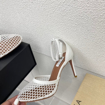ALAIA HIGH FISHNET 9 CM PUMPS IN WHITE MESH