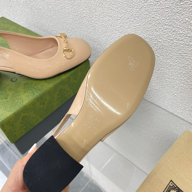 GG WOMEN'S HORSEBIT SLINGBACK IN TAN BEIGE CALFSKIN WITH RHINSTONES