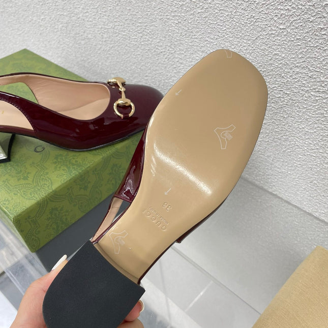 GG WOMEN'S HORSEBIT SLINGBACK IN WINE RED CALFSKIN WITH RHINSTONES