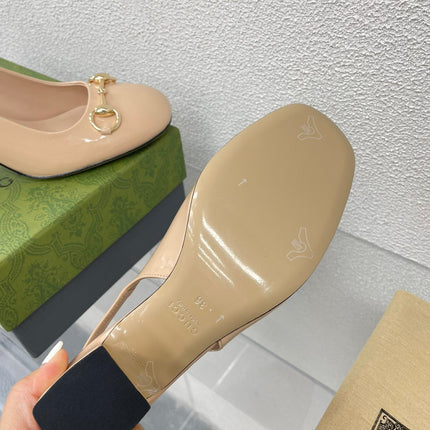 GG WOMEN'S HORSEBIT SLINGBACK 75MM IN TAN BEIGE CALFSKIN
