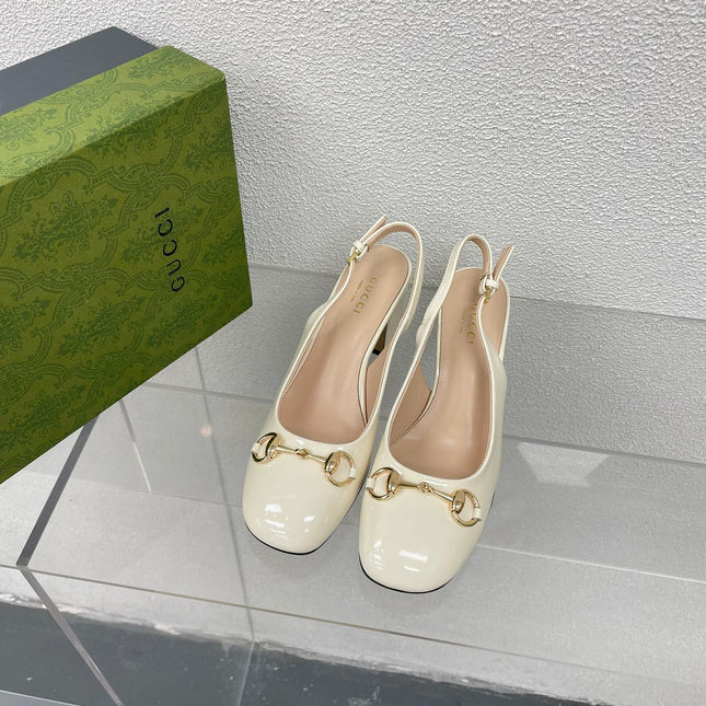 GG WOMEN'S HORSEBIT SLINGBACK 75MM IN WHITE CALFSKIN