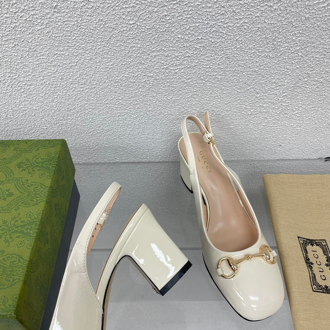 GG WOMEN'S HORSEBIT SLINGBACK 75MM IN WHITE CALFSKIN