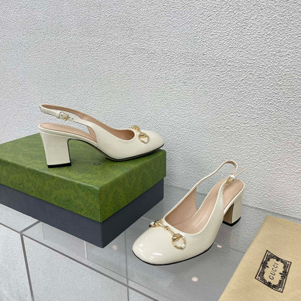GG WOMEN'S HORSEBIT SLINGBACK 75MM IN WHITE CALFSKIN