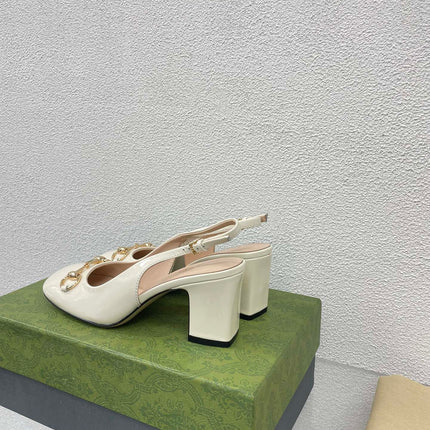 GG WOMEN'S HORSEBIT SLINGBACK 75MM IN WHITE CALFSKIN