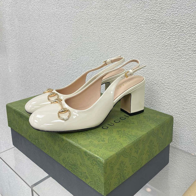GG WOMEN'S HORSEBIT SLINGBACK 75MM IN WHITE CALFSKIN
