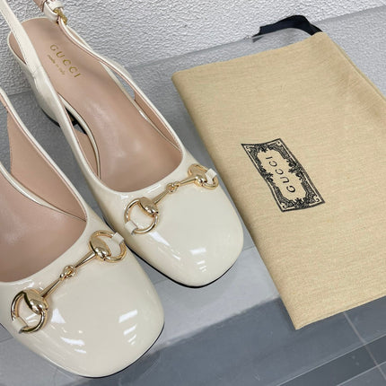 GG WOMEN'S HORSEBIT SLINGBACK 75MM IN WHITE CALFSKIN