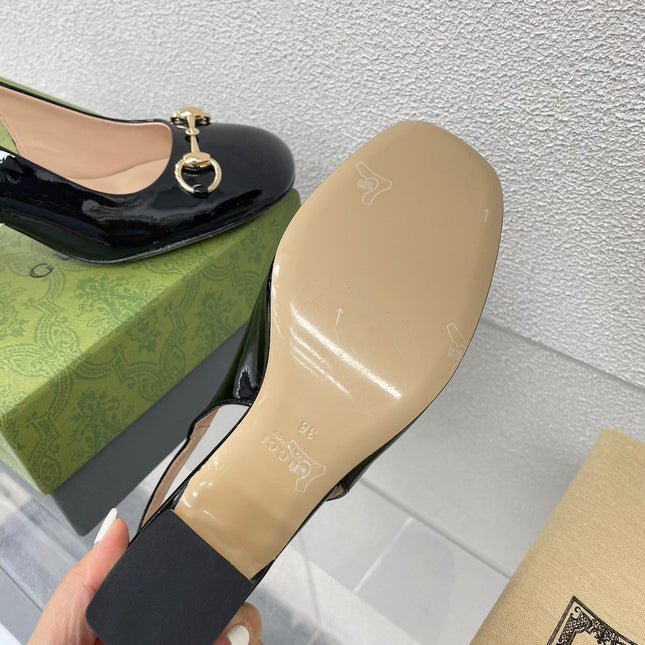 GG WOMEN'S HORSEBIT SLINGBACK 75MM IN BLACK CALFSKIN