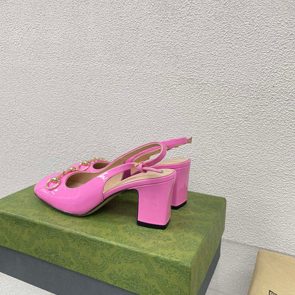 GG WOMEN'S HORSEBIT SLINGBACK 75MM IN FUSICA PINK CALFSKIN