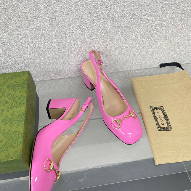 GG WOMEN'S HORSEBIT SLINGBACK 75MM IN FUSICA PINK CALFSKIN