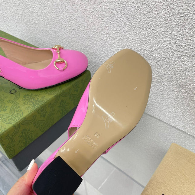 GG WOMEN'S HORSEBIT SLINGBACK 75MM IN FUSICA PINK CALFSKIN