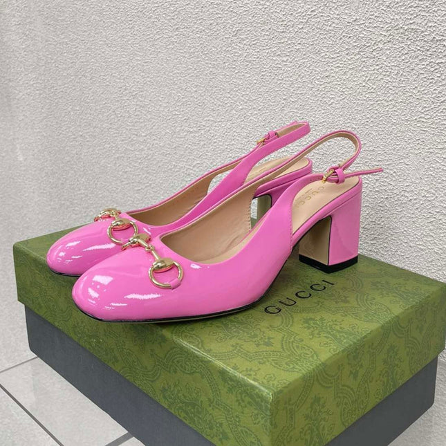 GG WOMEN'S HORSEBIT SLINGBACK 75MM IN FUSICA PINK CALFSKIN