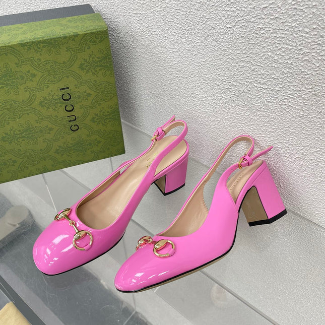 GG WOMEN'S HORSEBIT SLINGBACK 75MM IN FUSICA PINK CALFSKIN