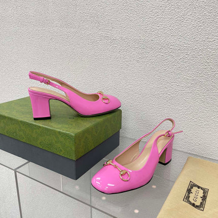 GG WOMEN'S HORSEBIT SLINGBACK 75MM IN FUSICA PINK CALFSKIN