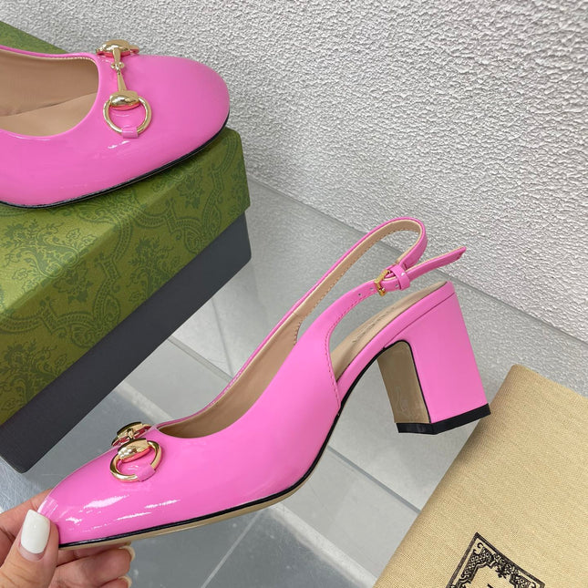 GG WOMEN'S HORSEBIT SLINGBACK 75MM IN FUSICA PINK CALFSKIN