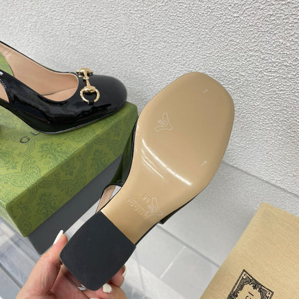 GG WOMEN'S HORSEBIT SLINGBACK 95MM IN BLACK CALFSKIN