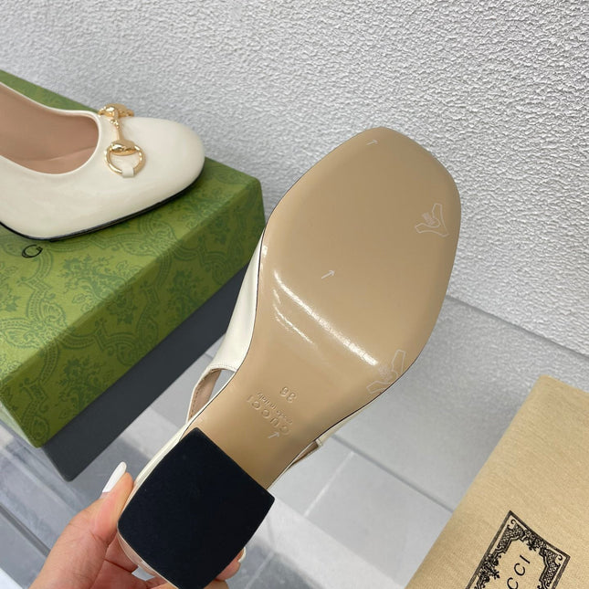 GG WOMEN'S HORSEBIT SLINGBACK 95MM IN WHITE CALFSKIN