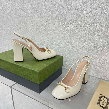 GG WOMEN'S HORSEBIT SLINGBACK 95MM IN WHITE CALFSKIN