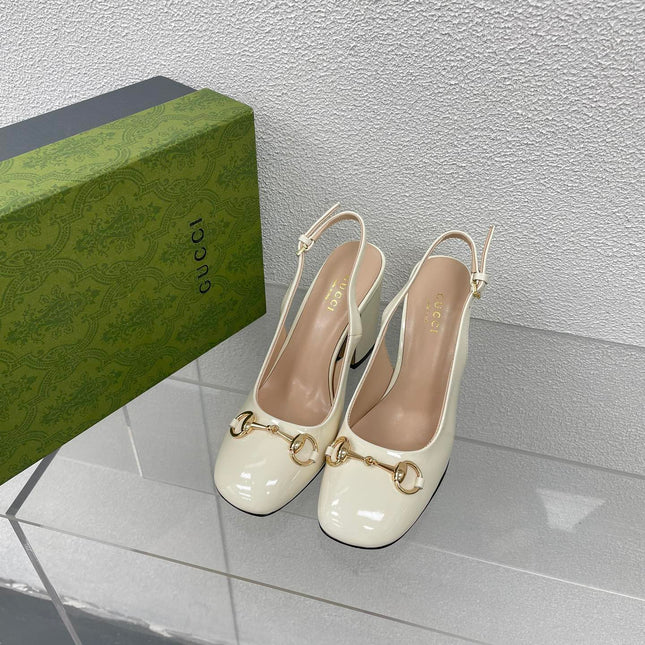 GG WOMEN'S HORSEBIT SLINGBACK 95MM IN WHITE CALFSKIN