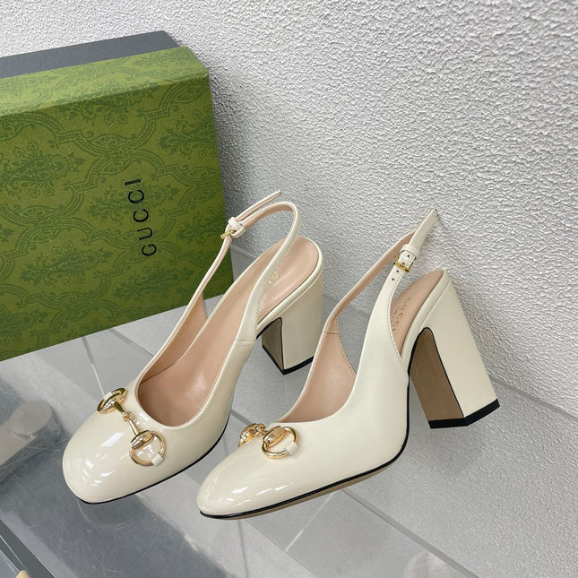 GG WOMEN'S HORSEBIT SLINGBACK 95MM IN WHITE CALFSKIN