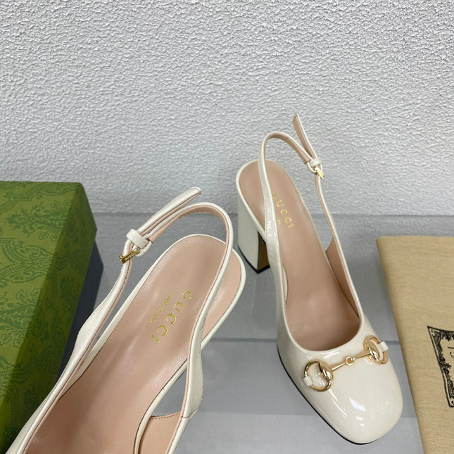 GG WOMEN'S HORSEBIT SLINGBACK 95MM IN WHITE CALFSKIN