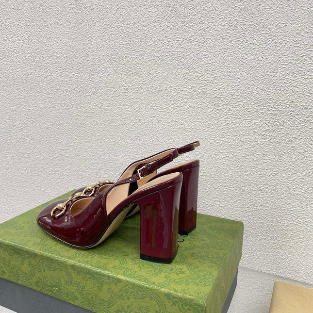 GG WOMEN'S HORSEBIT SLINGBACK 95MM IN WINE RED CALFSKIN