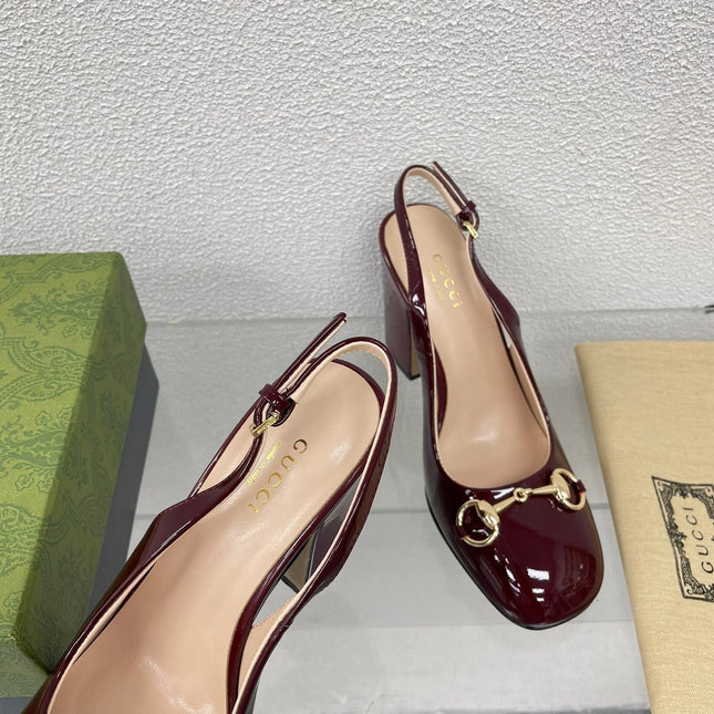 GG WOMEN'S HORSEBIT SLINGBACK 95MM IN WINE RED CALFSKIN