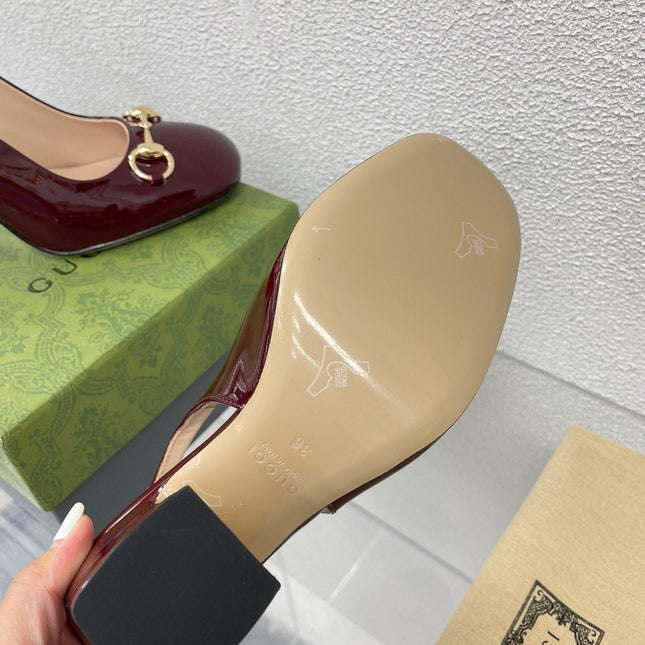 GG WOMEN'S HORSEBIT SLINGBACK 95MM IN WINE RED CALFSKIN