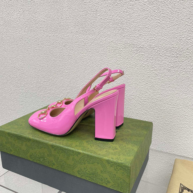 GG WOMEN'S HORSEBIT SLINGBACK 95MM IN FUSICA PINK CALFSKIN