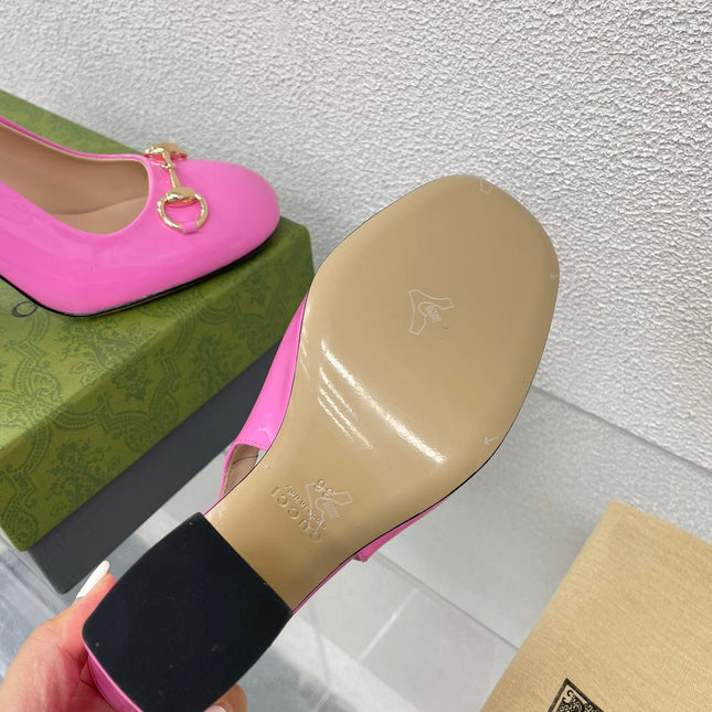 GG WOMEN'S HORSEBIT SLINGBACK 95MM IN FUSICA PINK CALFSKIN