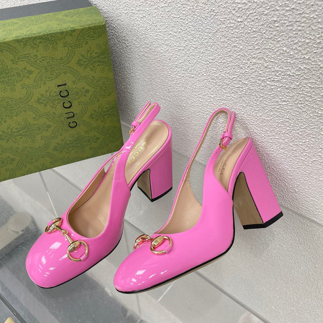 GG WOMEN'S HORSEBIT SLINGBACK 95MM IN FUSICA PINK CALFSKIN