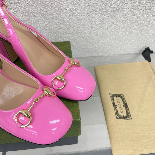 GG WOMEN'S HORSEBIT SLINGBACK 95MM IN FUSICA PINK CALFSKIN