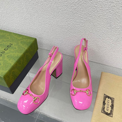 GG WOMEN'S HORSEBIT SLINGBACK 95MM IN FUSICA PINK CALFSKIN