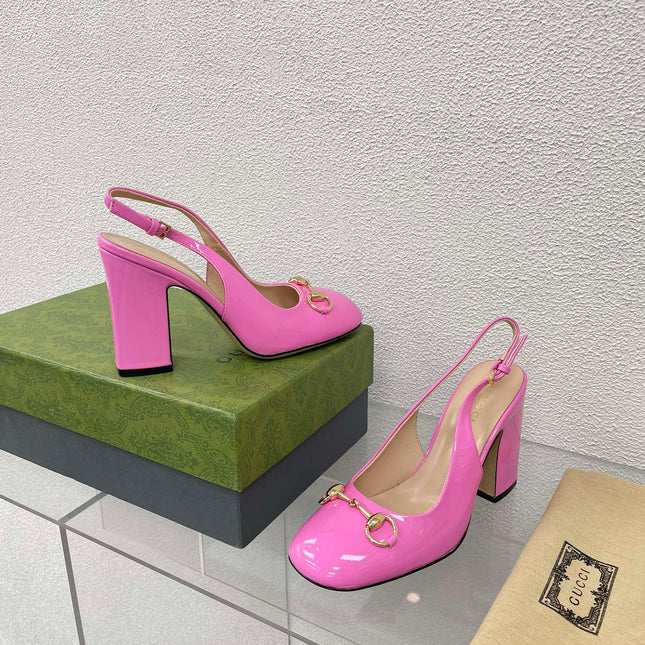 GG WOMEN'S HORSEBIT SLINGBACK 95MM IN FUSICA PINK CALFSKIN