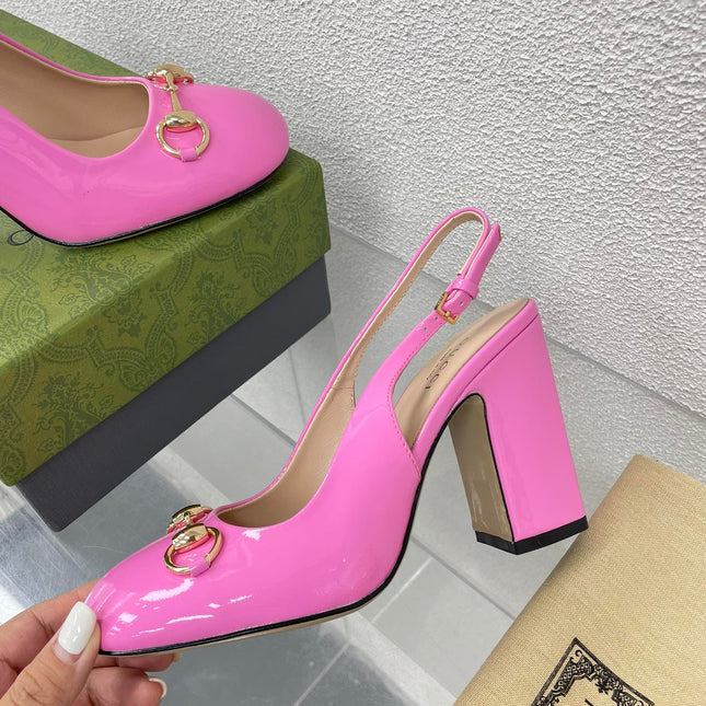 GG WOMEN'S HORSEBIT SLINGBACK 95MM IN FUSICA PINK CALFSKIN