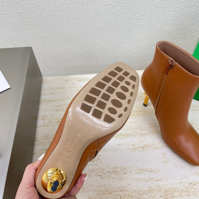 KNOT ANKLE BOOT IN BRONZE BROWN CALFSKIN WITH GOLD METAL HEEL 9 CM